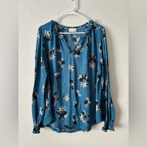 MELLODAY | Teal Floral Blouse | Size XL